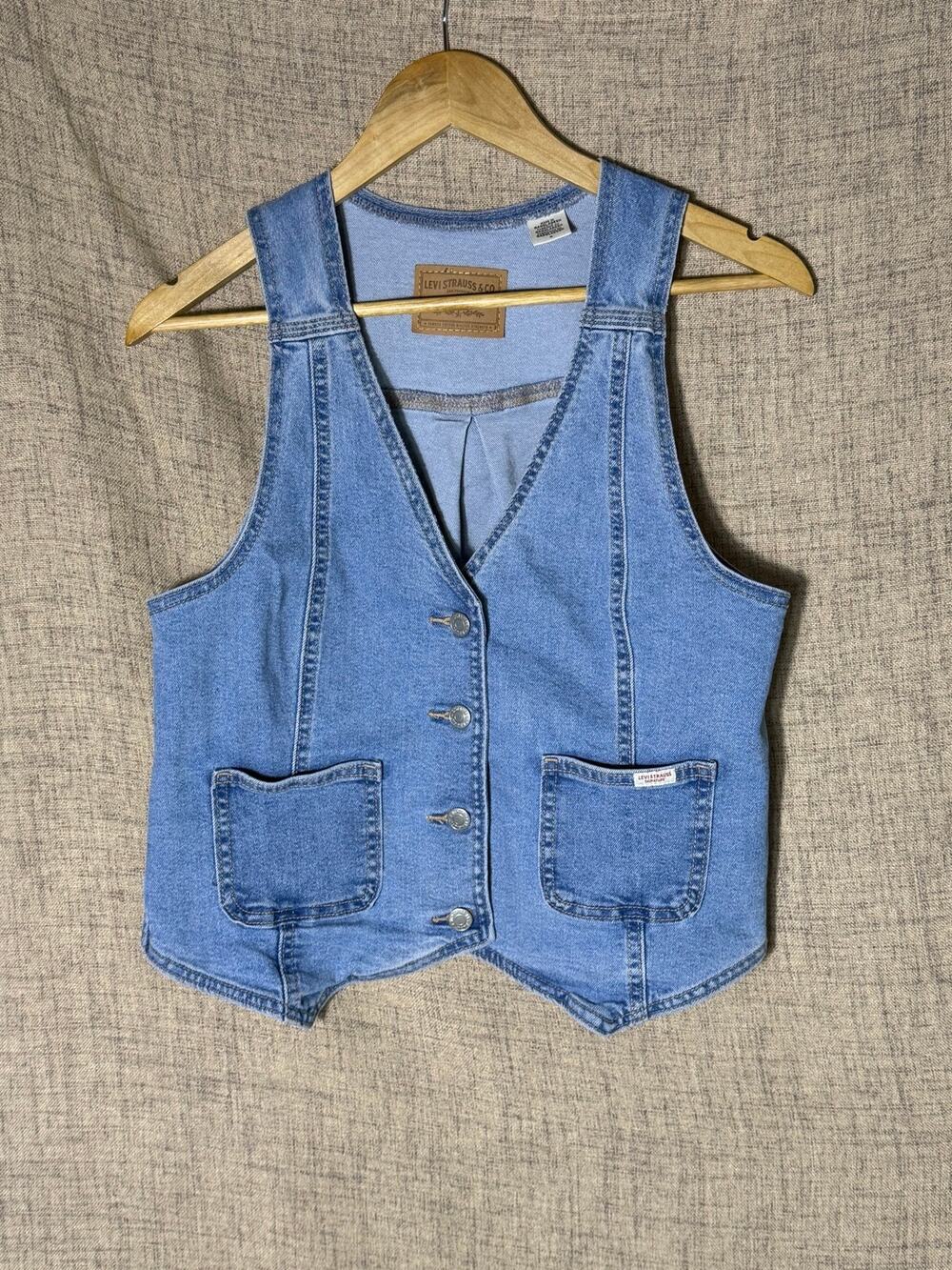 Levi Strauss Signature Denim Vest Button Front Light Wash Utility Pockets Size M